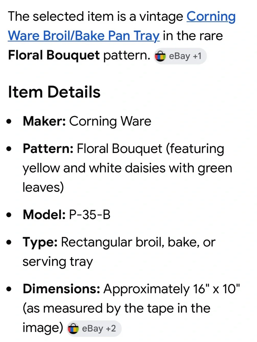 Corning Ware Bake Broil Serve Platter